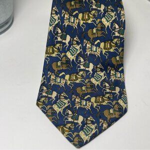 Salvatore Ferragamo Men’s Silk Neck Tie Blue with Tan and Brown Horses
